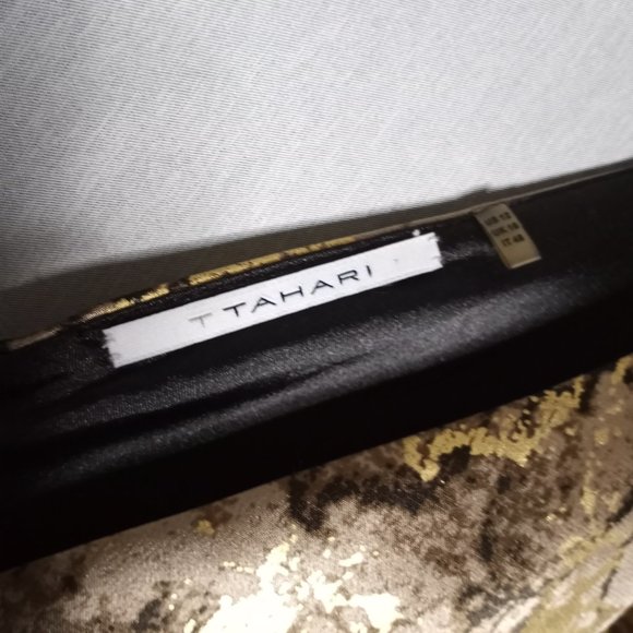 Tahari Women's Dress Gold/Brown Metallic Floral Sleeveless Sheath Knee Length 12 - Picture 8 of 10